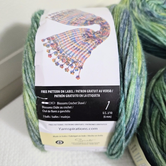 Caron Blossom Cakes Yarn Tidepool Green Blue Cotton Acrylic 3 Ct Knit Crochet - Picture 5 of 5